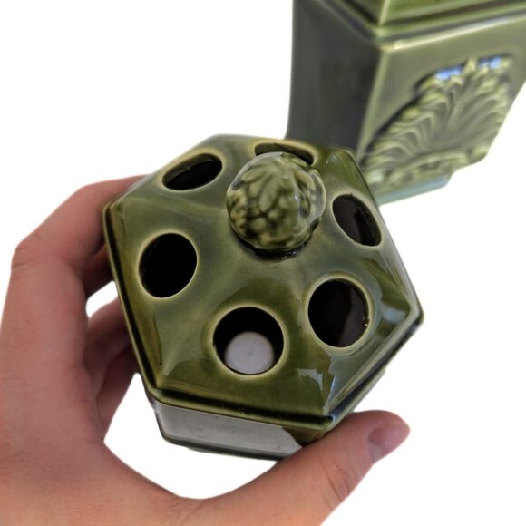 Vintage Green Japan Canister Counter Set of 2 Filigree Design Retro MCM - Picture 9 of 16